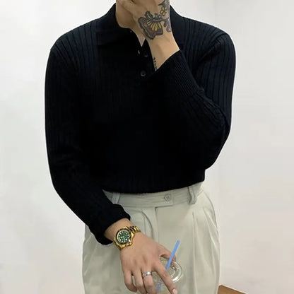 Men's Long Sleeve Knitted Polo Shirt Sweater