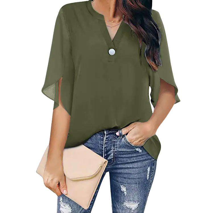 Elegant Casual V-neck Chiffon Shirt for Women
