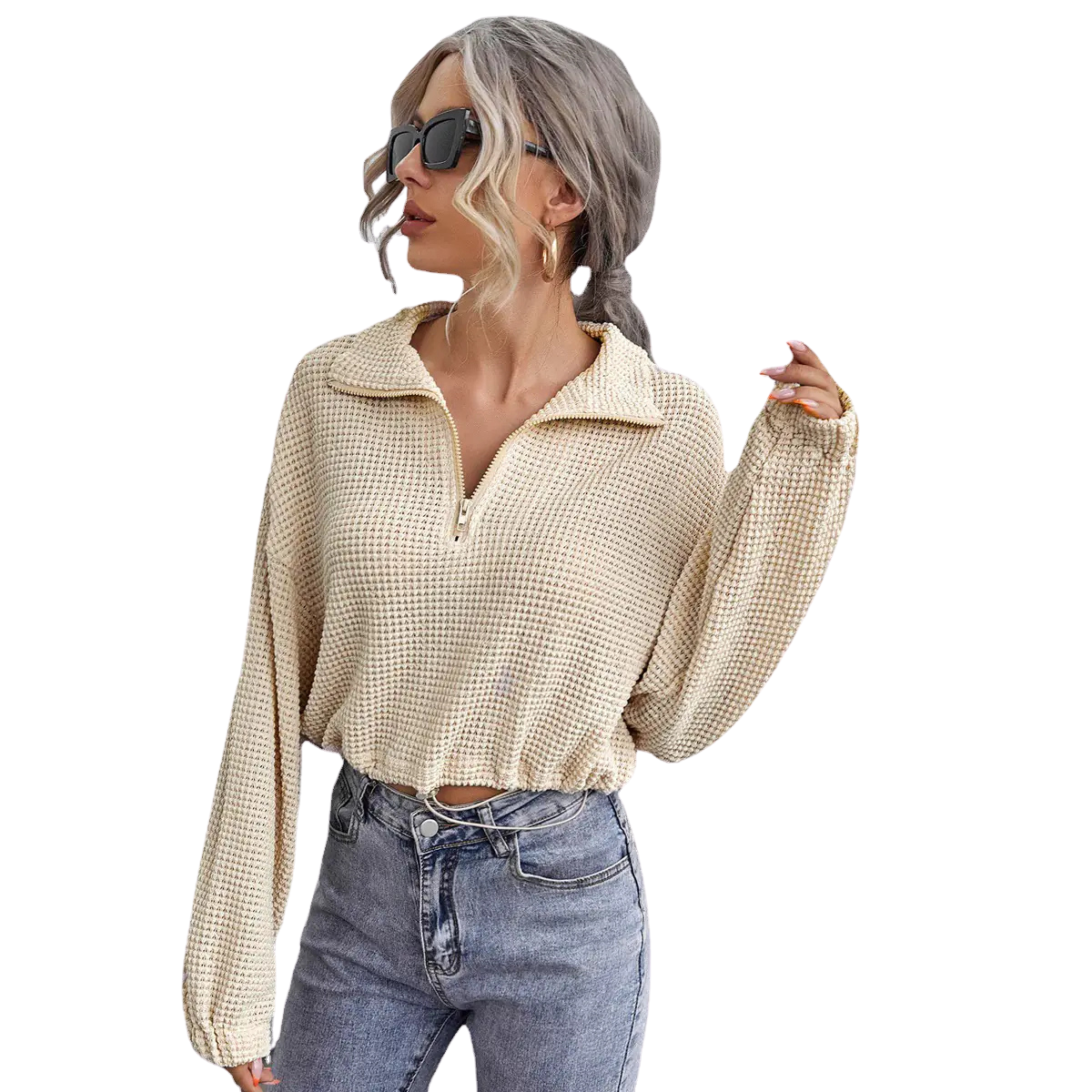 Drawstring Lapel Knitted Polo Shirt