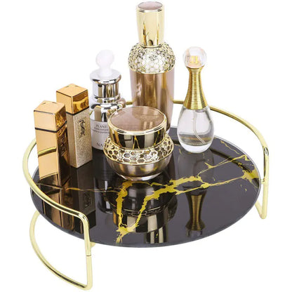 Elegant Marble Pattern Glass Makeup Organizer Tray