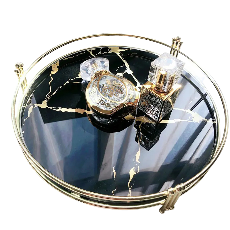Elegant Marble Pattern Glass Makeup Organizer Tray
