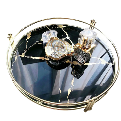 Elegant Marble Pattern Glass Makeup Organizer Tray