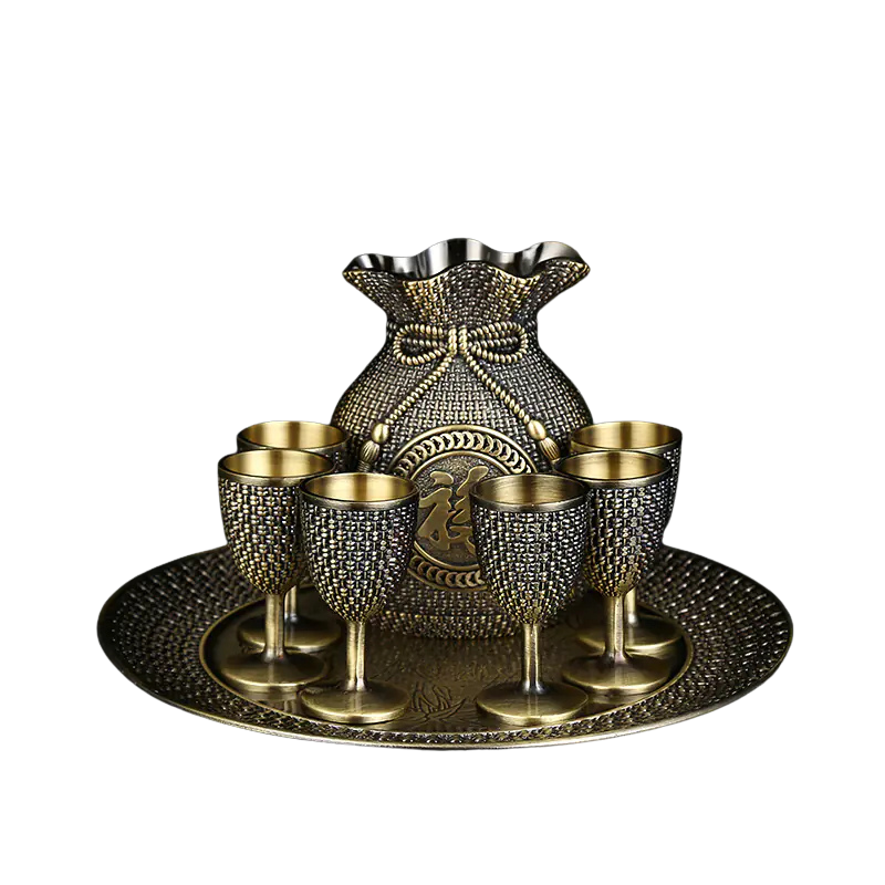 Creative Vintage Baijiu Set with Metal Decor