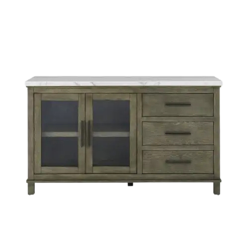 White Marble Top Server - Dark Brown