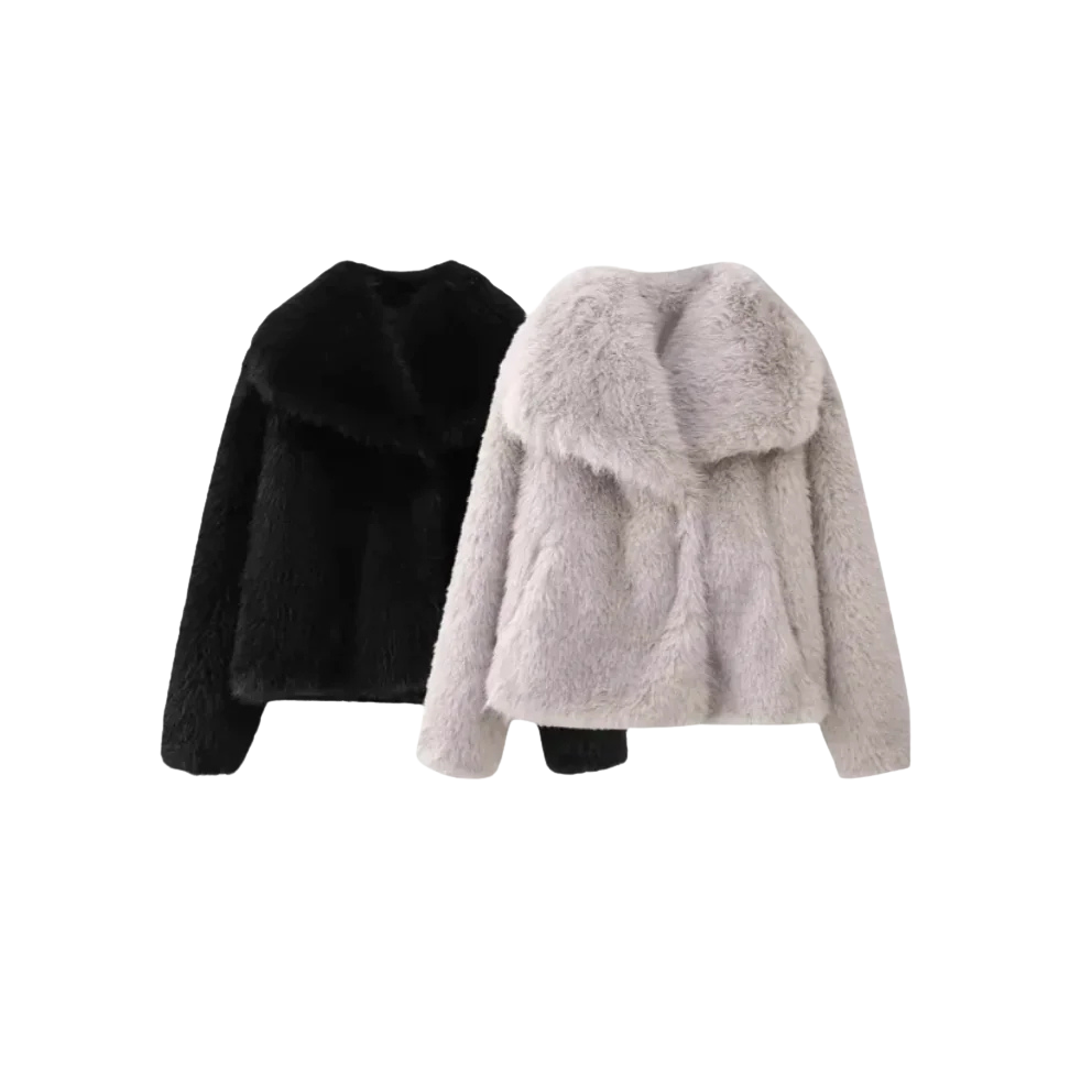 Polo Collar Faux Fur Short Coat