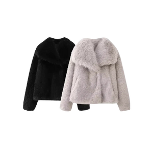 Polo Collar Faux Fur Short Coat
