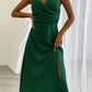 V-neck Slip Dress Low Cut Printed Slit Dress