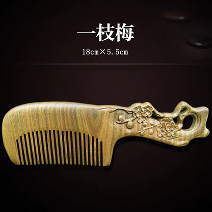 Vintage Green Sandalwood Carved Combs