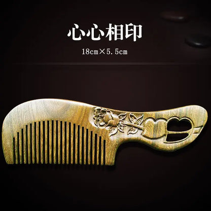 Vintage Green Sandalwood Carved Combs