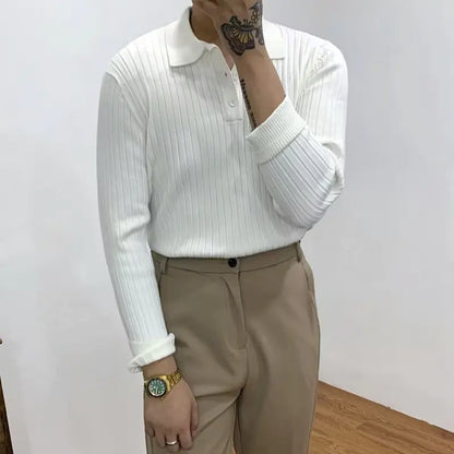 Men's Long Sleeve Knitted Polo Shirt Sweater