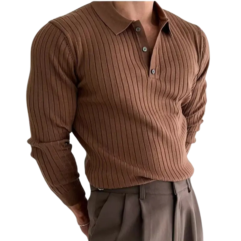 Men's Long Sleeve Knitted Polo Shirt Sweater
