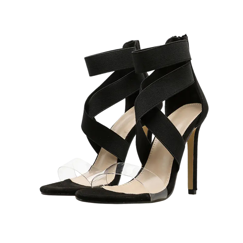 Transparent Strap High Heels with Elastic Bands