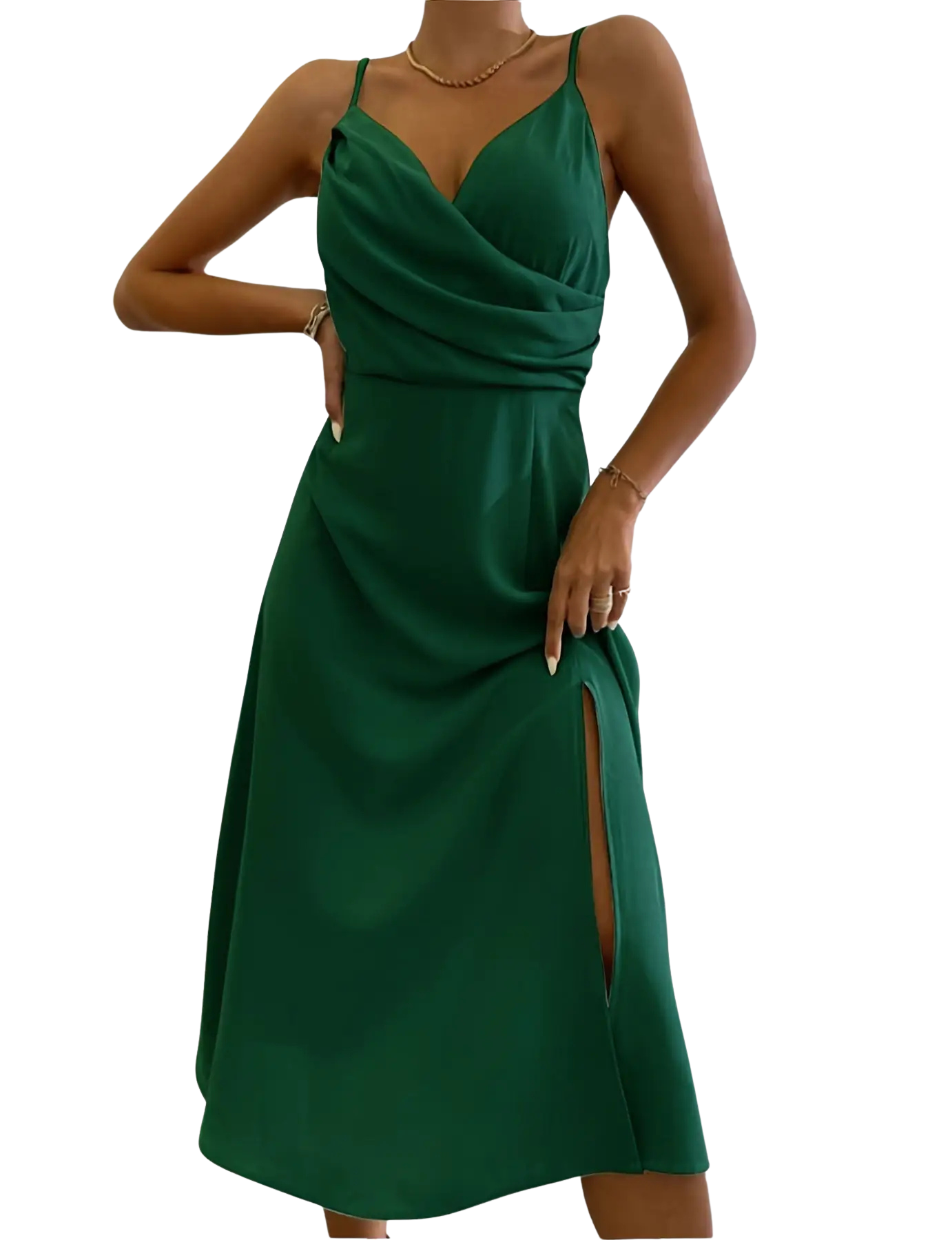 V-neck Slip Dress Low Cut Printed Slit Dress