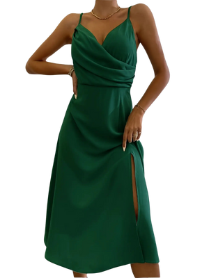 V-neck Slip Dress Low Cut Printed Slit Dress