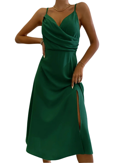 V-neck Slip Dress Low Cut Printed Slit Dress