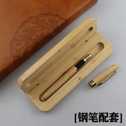 Bamboo Pen Box with Gel and Ballpoint Pens