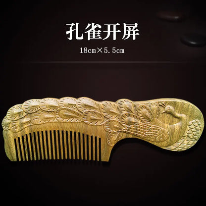Vintage Green Sandalwood Carved Combs