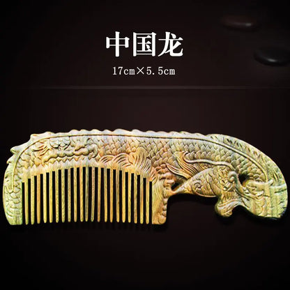 Vintage Green Sandalwood Carved Combs