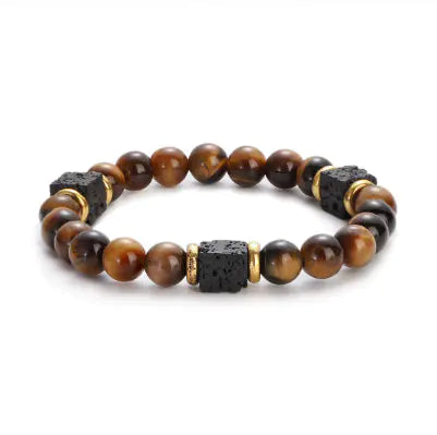 Men's Colorful Lava Stone Bracelet with Marble Beads