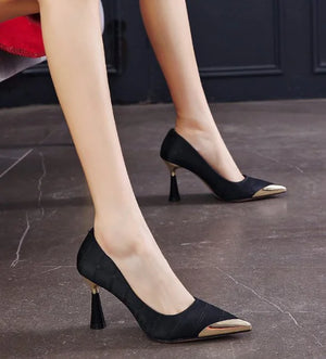 Sarah Heels with Metallic Pointed Toe